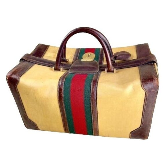 RARE, early Gucci, tan/light yellow canvas & brown leather, XXL doctor's satchel - Picture 1 of 15